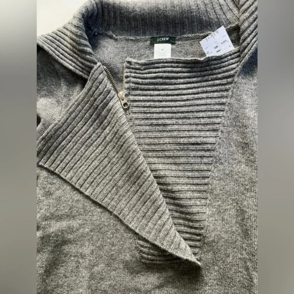 NWT J. Crew WOOL CASHMERE Blend‎ Asymmetrical Ruffle Zip Pullover Sweater MEDIUM